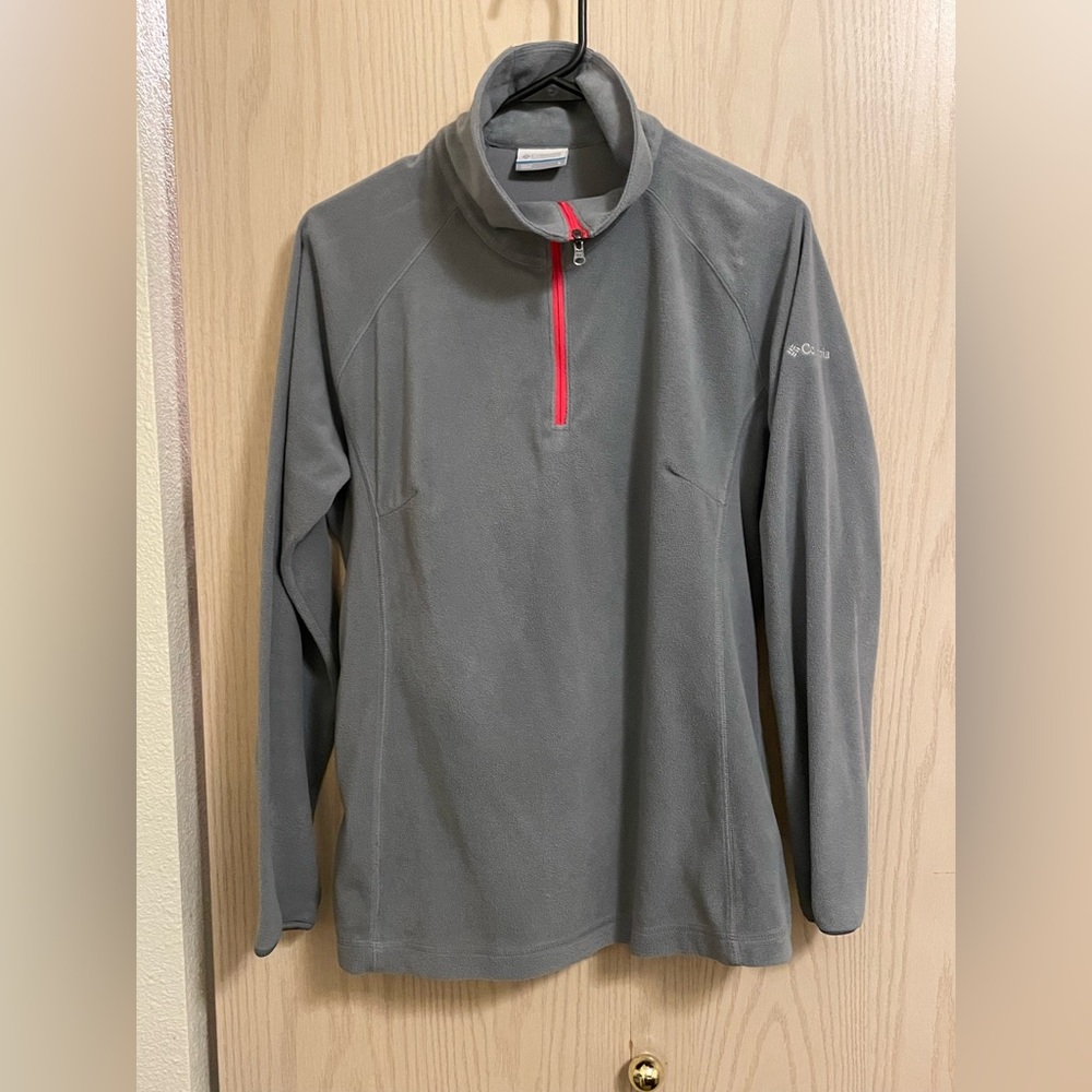 Columbia Gray 1/4 Zip Pullover Fleece Women’s Large with Pink Zipper